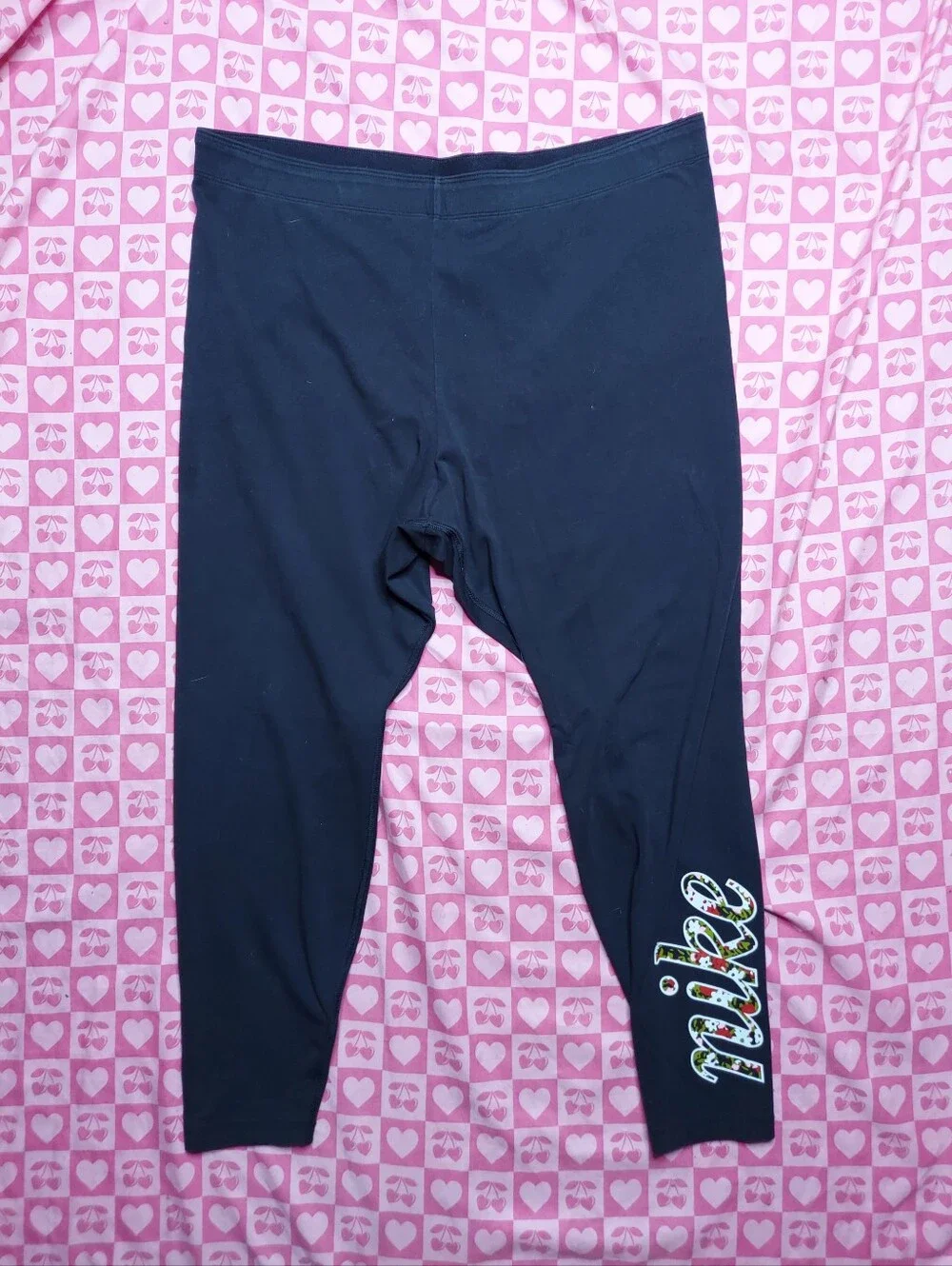 Nike Black Girls' Leggings with Floral Logo
